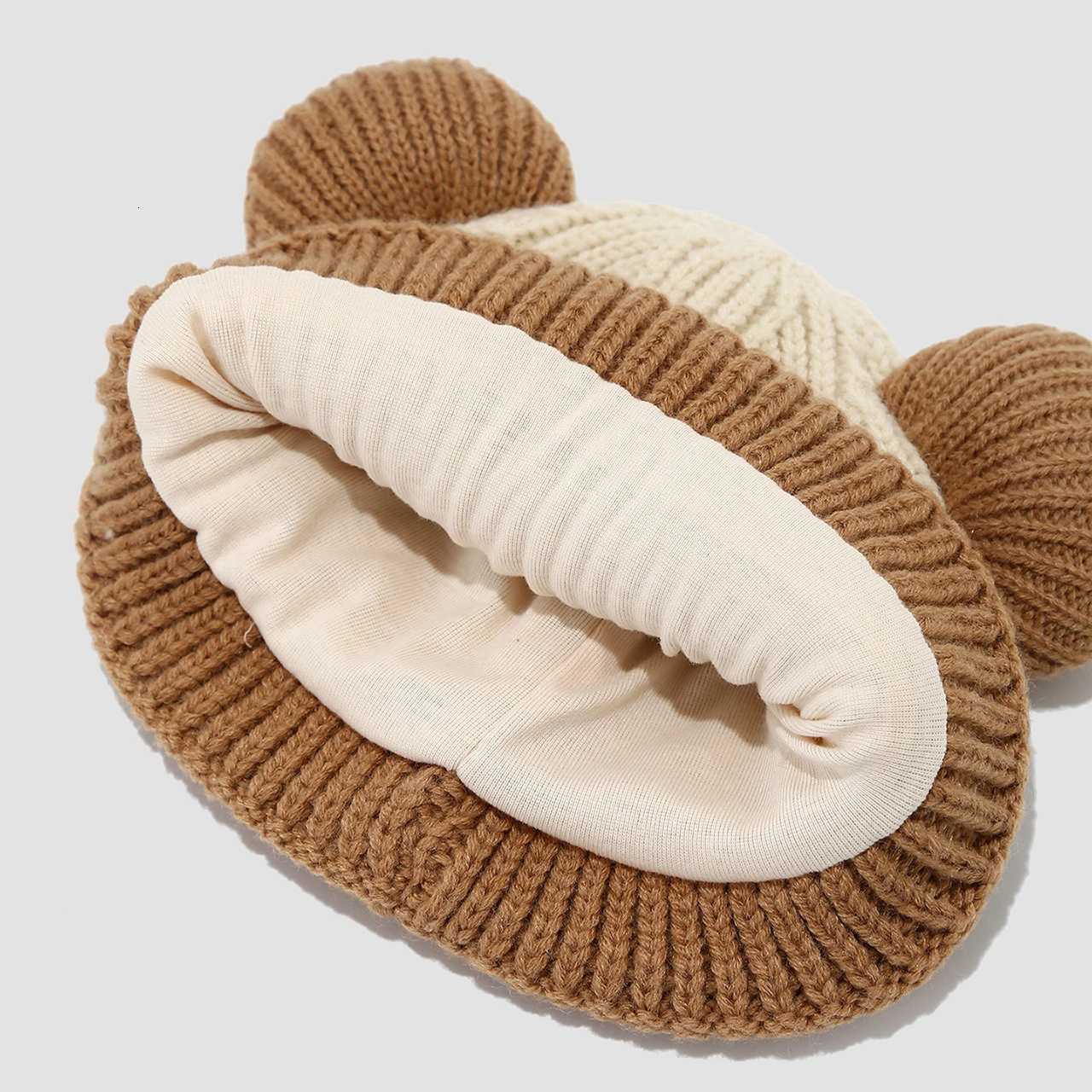 Cute Bear Beanie Winter Warm Children Knitted Hat 18Year Boys Girls Thicken Woolen Crochet Bonnet Cartoon Kids Pullover Cap251028