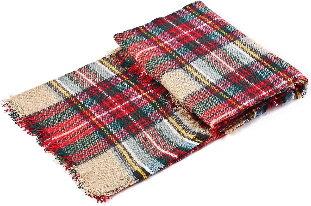 Custom Christmas Fall Winter Scarf Plaid Tassel Soft Warm Blanket Scarves Womens Shawl Wraps