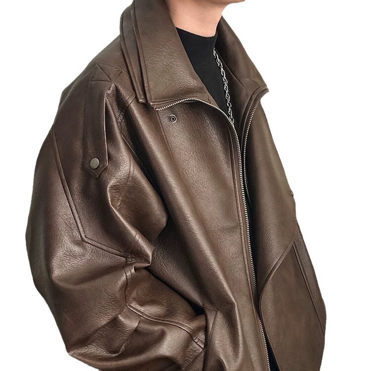 Spring And Autumn Youth American Designer Jacket Style High-end Cool Leather Jacket Coat Regular Casual Zipper Solid Color