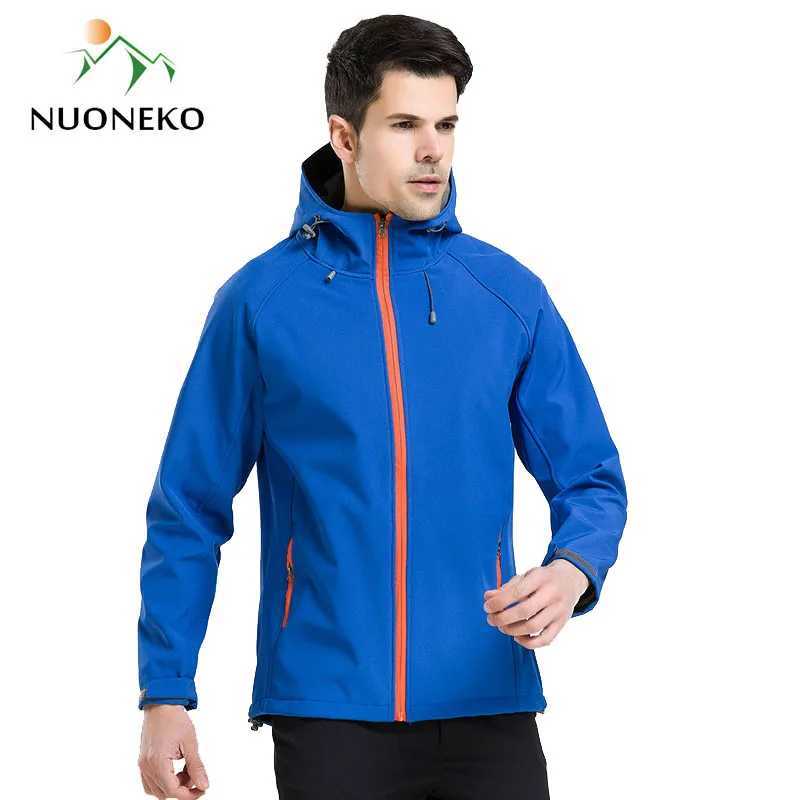NUONEKO Men Women Softshell Hiking Jackets Waterproof Camping Trekking Windbreaker Hooded Rain Coats Skiing Sport Jacket JM10 J251029