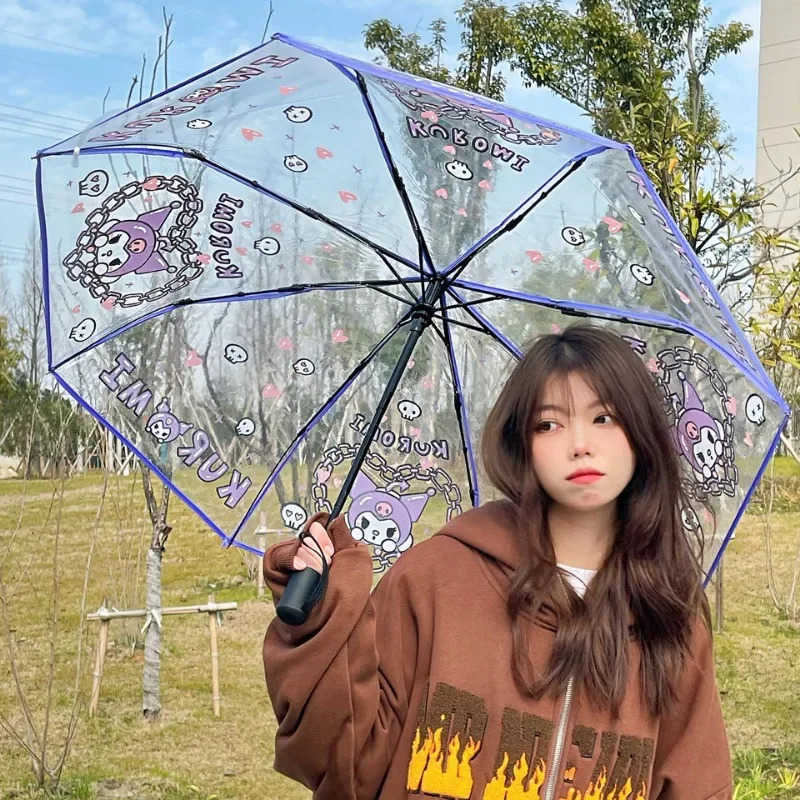 Sanrio Sanrio Manual Folding Umbrella Hello Kitty Cinnamoroll Kuromi Melody Cartoon Ins Thickened Transparent Umbrella Gifts L251029
