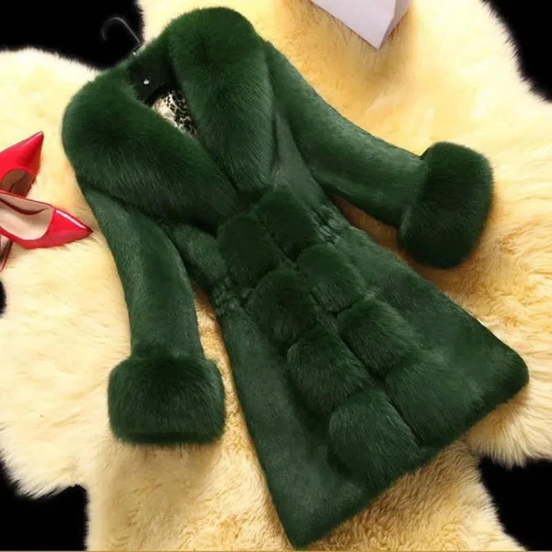 Korea Fashion Rabbit Hair Jacket Womens Elegant Fur Coat Female Clothing Winter Slim Warm MidLong Overcoat 251029