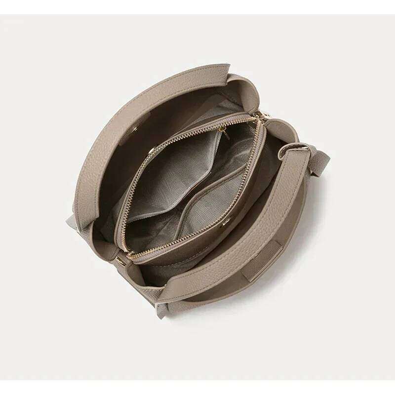 Women Cow Genuine Leather Shoulder Bag Female Fashion Cowhide Designer Handbags Lady Commuting Large Capacity Bucket Bags