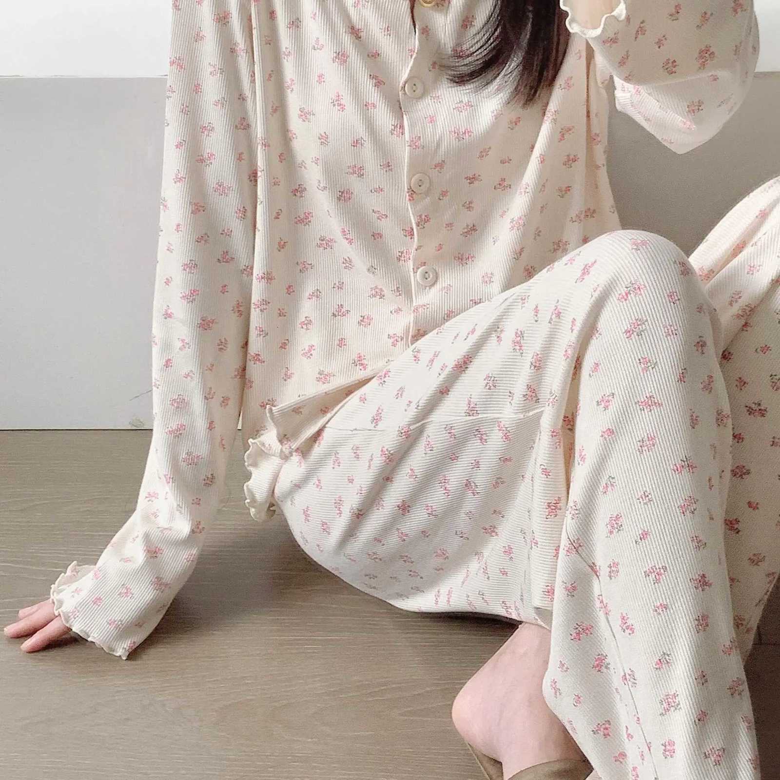 Autumn Winter Floral Print Pajamas Set for Women Sleepwear Long Sleeve Top and Long Pants 2 Piece Casual Homewear LoungewearT251029