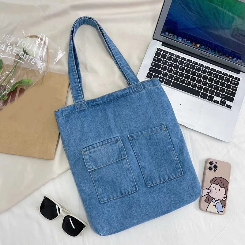Large Capacity Women Shoulder Bags Wild Casual Handbag Street Canvas Denim Shoulder Bag Solid Color Zipper Shopping Bag 251029