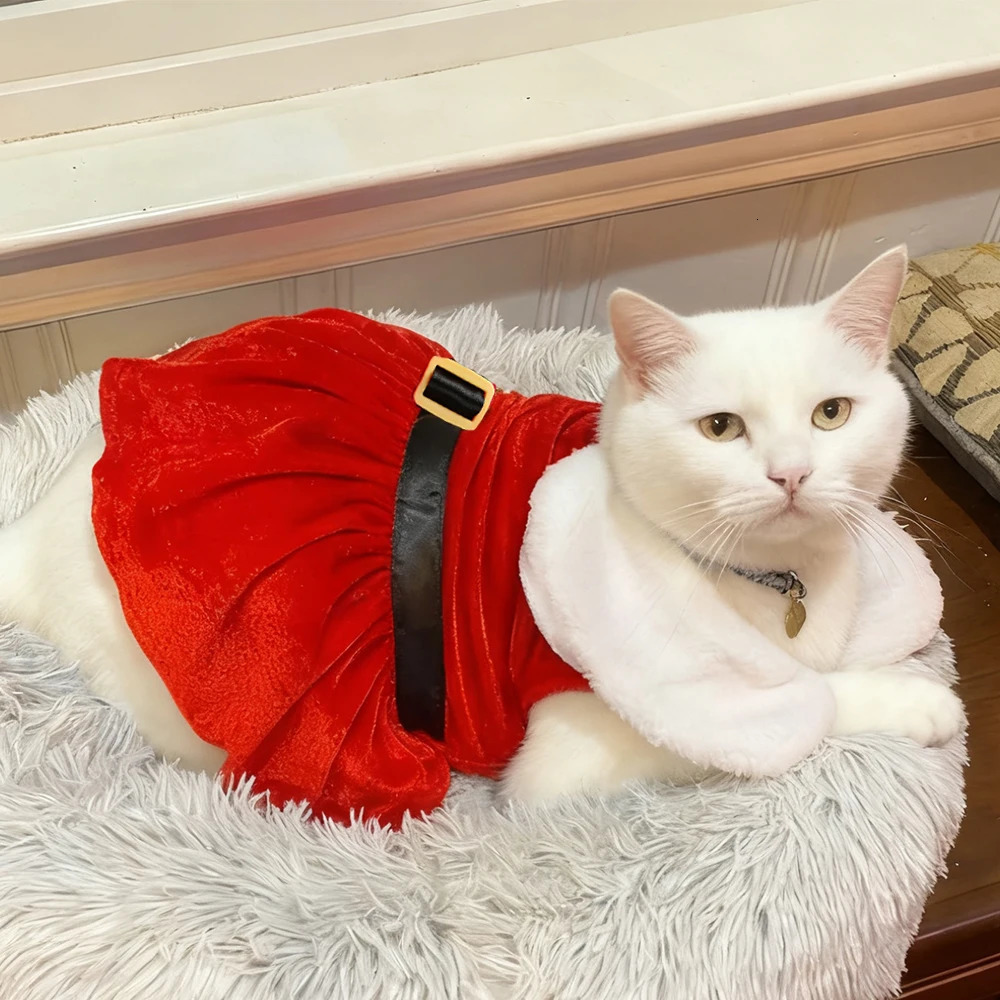 Pet Dresses Xmas Santa Claus Cosplay Red Princess Skirt Soft Christmas Costumes Holiday Party Kitten Gifts For Small Dogs Cats 251029