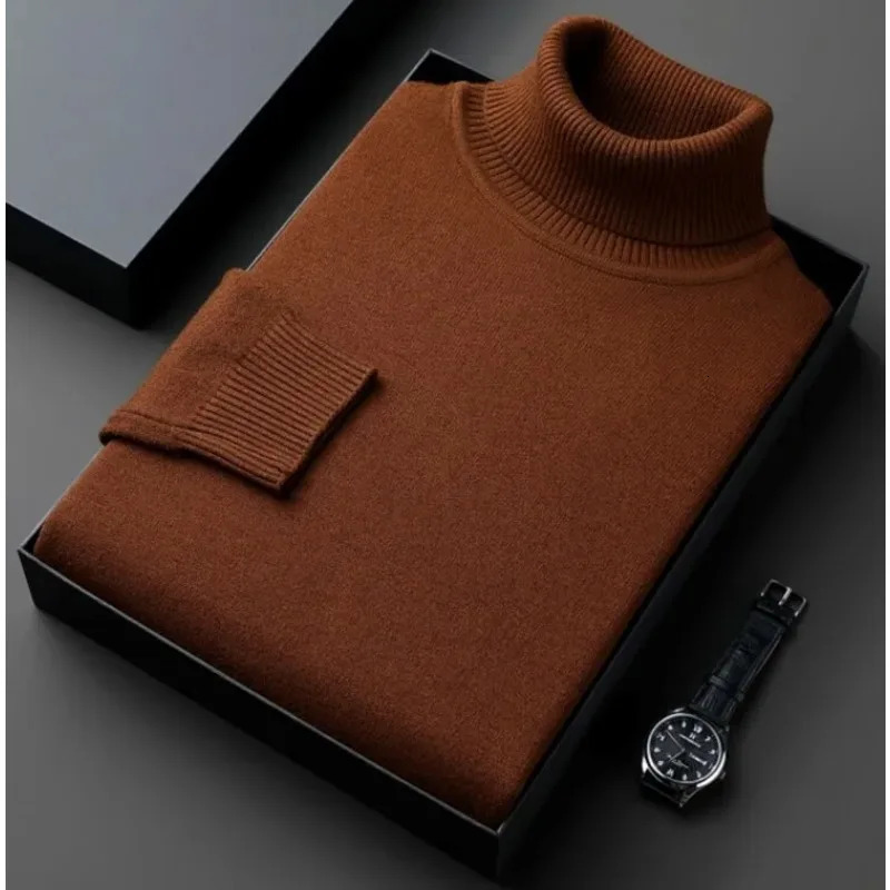 Sweatwear Mens Antipilling High Quality Knitted Turtleneck Sweater Slim Fit Long Sleeve Pullover Solid Color Trend Men Clothing 251029