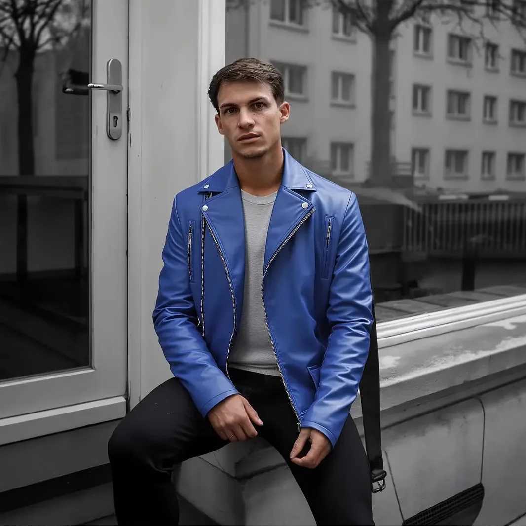 Cross border slim fit mens leather jacket casual jacket motorcycle suit American retro leather jacketT251029