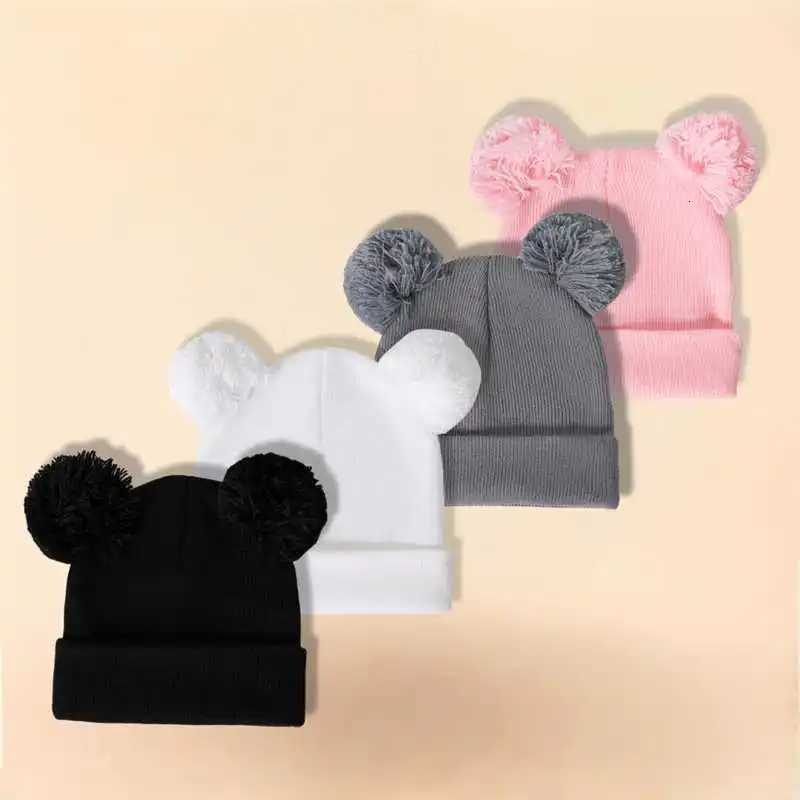 4PC Double Ball Childrens solid color 16Y cute baby knitted cap Acrylic autumn and winter cap251028
