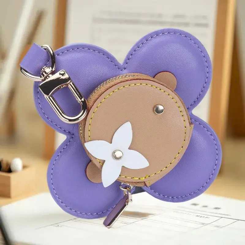 Cute Sunflower Coin and Earphone Mini Purse in Genuine Leather as Decorative KeychainW251029