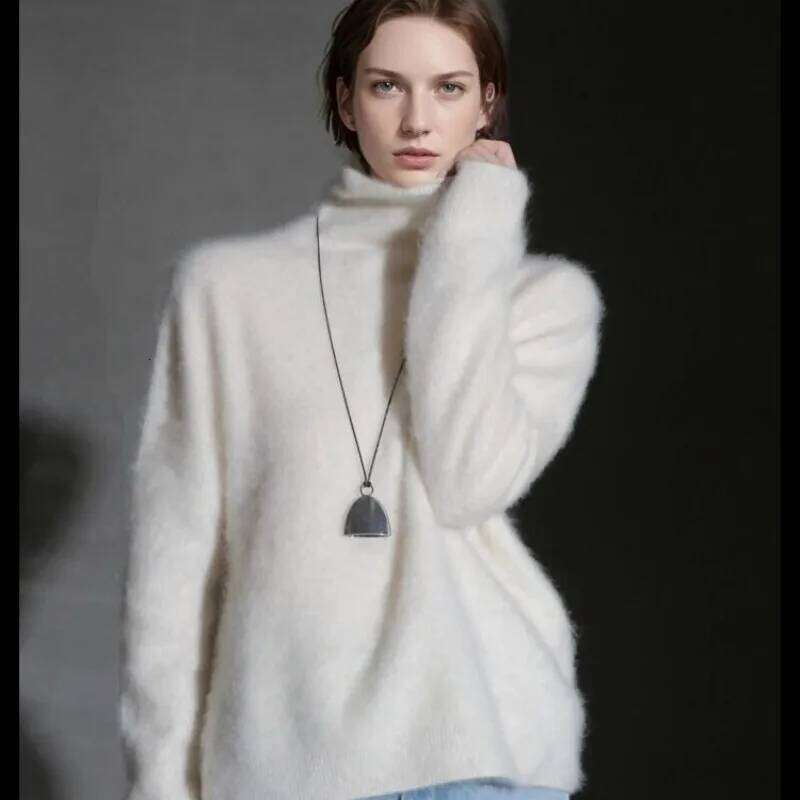 New Women's 100% Mink Cashmere Pullover Long Sleeved Knitted Sweater Autumn Winter Bright Color High-End Loose Tops