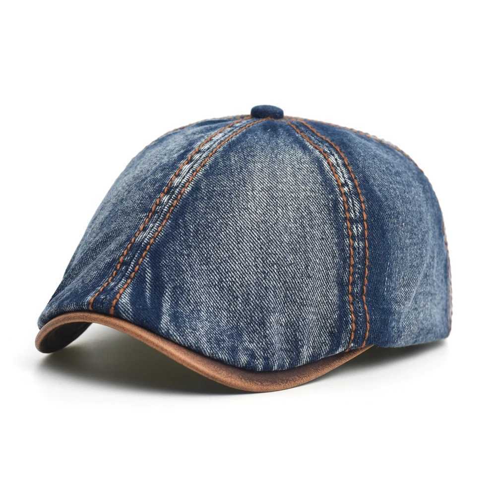 Denim Beret Hat Washed Vintage Peaked Cap Adjustable Cotton Newsboy Cap Casual Hats Flat CapW251029