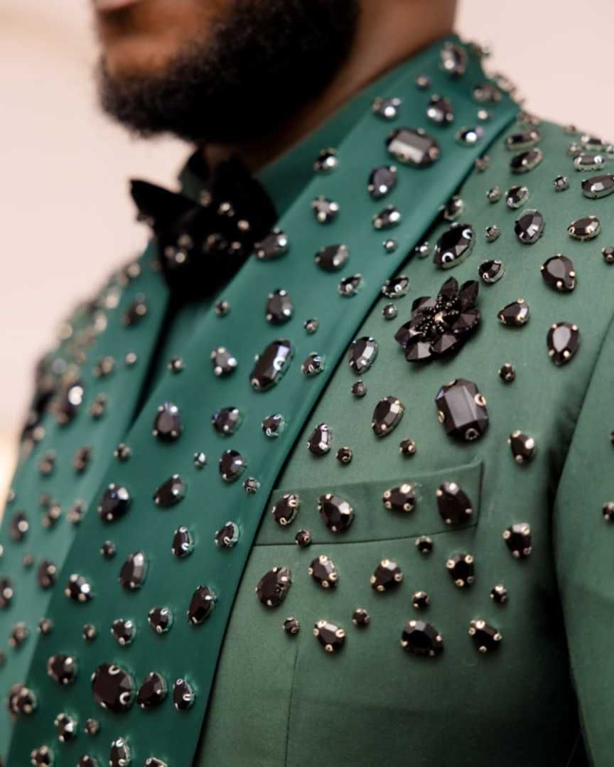 Luxury Beaded Wedding Tuxedos Green 2 Piece Set Jacket Pants Shawl Lapel Men Suit Handsome Groom Wear Party Suits Customized O29 B0312