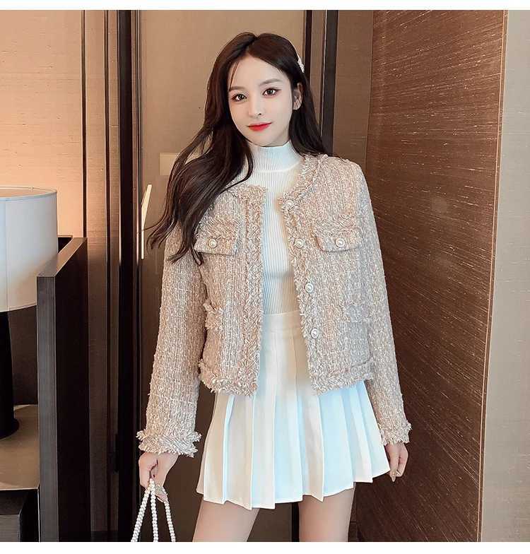 2024 Autumn Elegant Tweed Jacket Tassel Long Sleeves O Neck Female Solid color Leisure loose Women Short Jacket1 Y251105