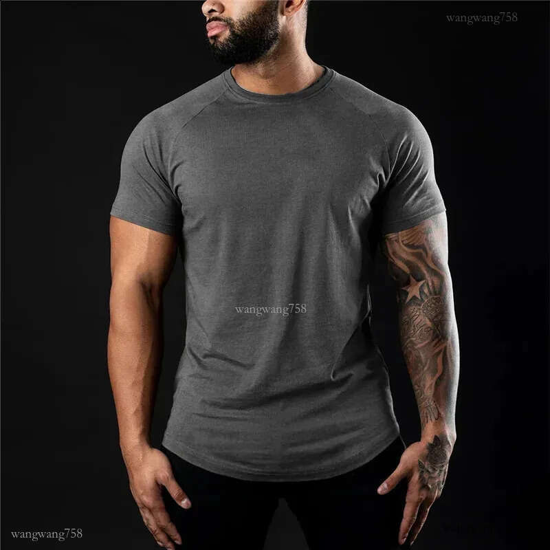 Plain Gym Tshirt Men Summer Fitness Clothing ONeck Short Sleeve T shirt Cotton Slim Fit Bodybuilding Workout Tees Tops 250113