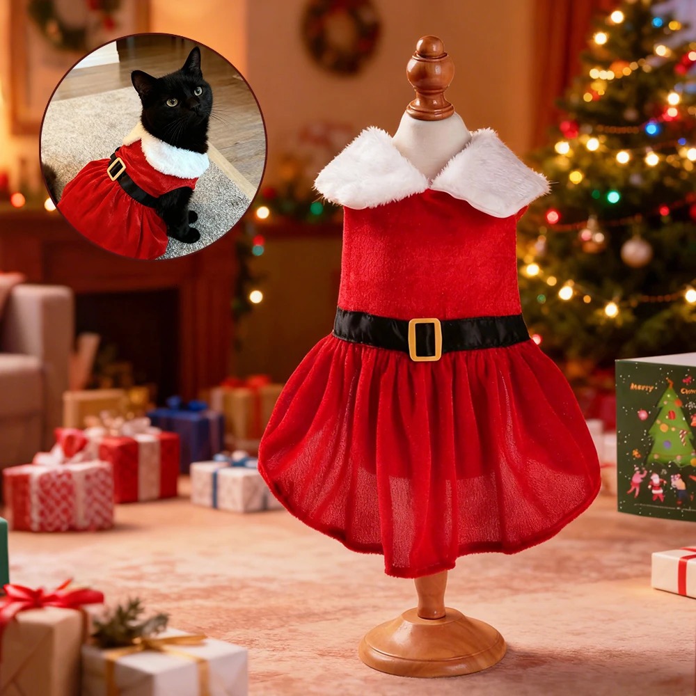 Pet Dresses Xmas Santa Claus Cosplay Red Princess Skirt Soft Christmas Costumes Holiday Party Kitten Gifts For Small Dogs Cats 251029