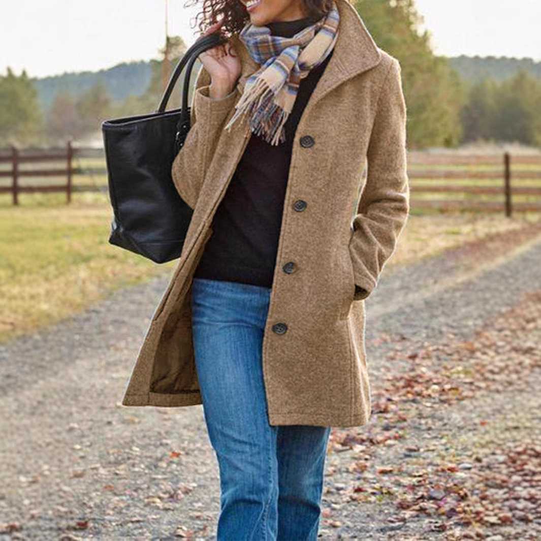 Thickened Woolen Coat For Women Lightweight Single Breasted Lapel Mid Length Trench 2024 Autumn Winter Oversized Windbreaker