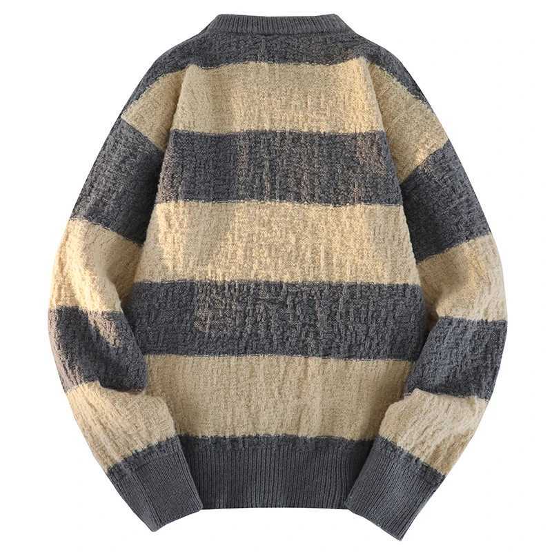 2024 Mens New Black and White Striped Sweater Mens Autumn and Winter Loose Pullover Casual Top Mens Homestay Casual Warmth J251029
