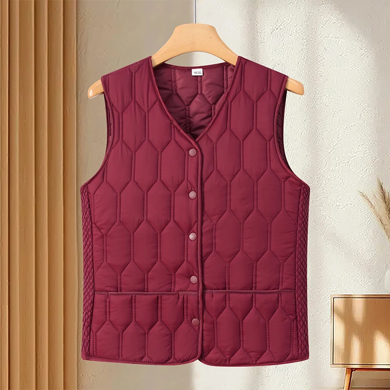 Autumn Winter Down Cotton Solid Color Vneck Sleeveless Vest With Lightweight Warm And Slim Fit Comfortable Versatile Base Vests 251029