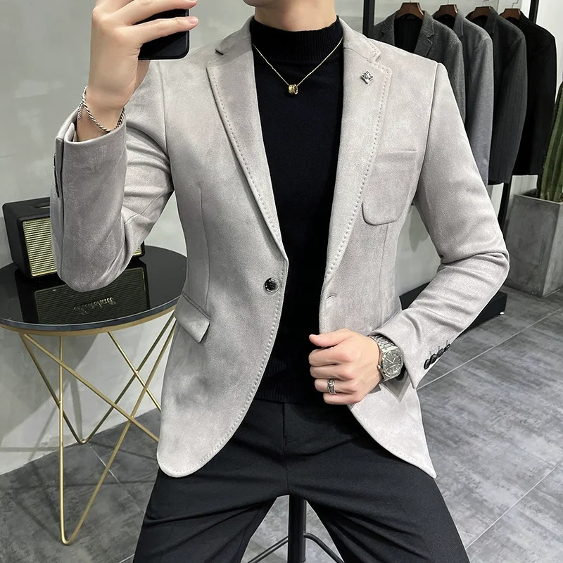 Mens Deerskin Fleece Jacket Suit Coat Blazer Business Leisure Slim Fit Fashion High Quality Single Button 251028