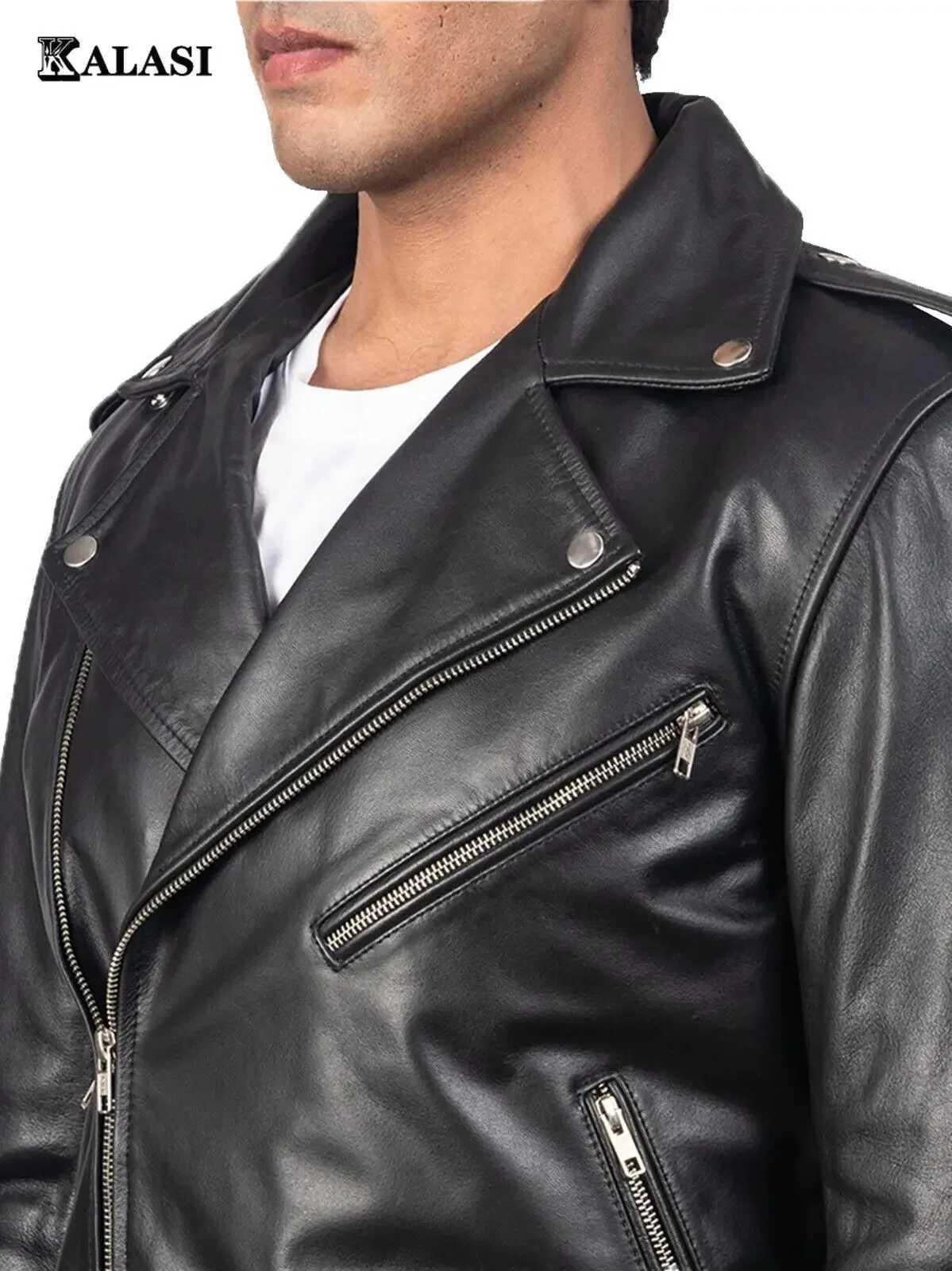 2023 Slim Fit Stand Collar PU Jacket Male Antiwind Motorcycle Lapel Diagonal Zipper Jackets MenT251029