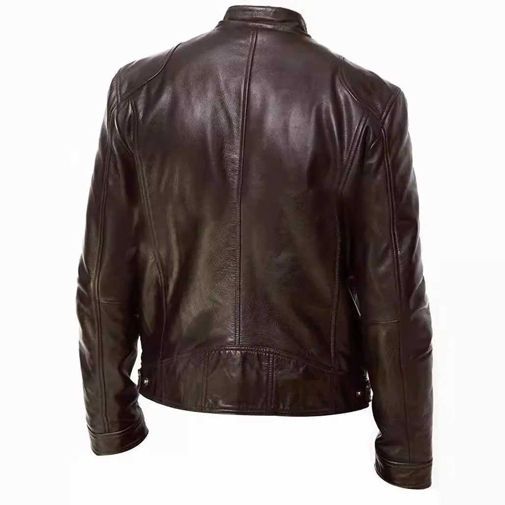 Men Leather Jacket PU Leather Stand Collar Suede Coats Spliced Stand Collar Cardigan Zipper Jackets Long Sleeve Moto BikeT251029