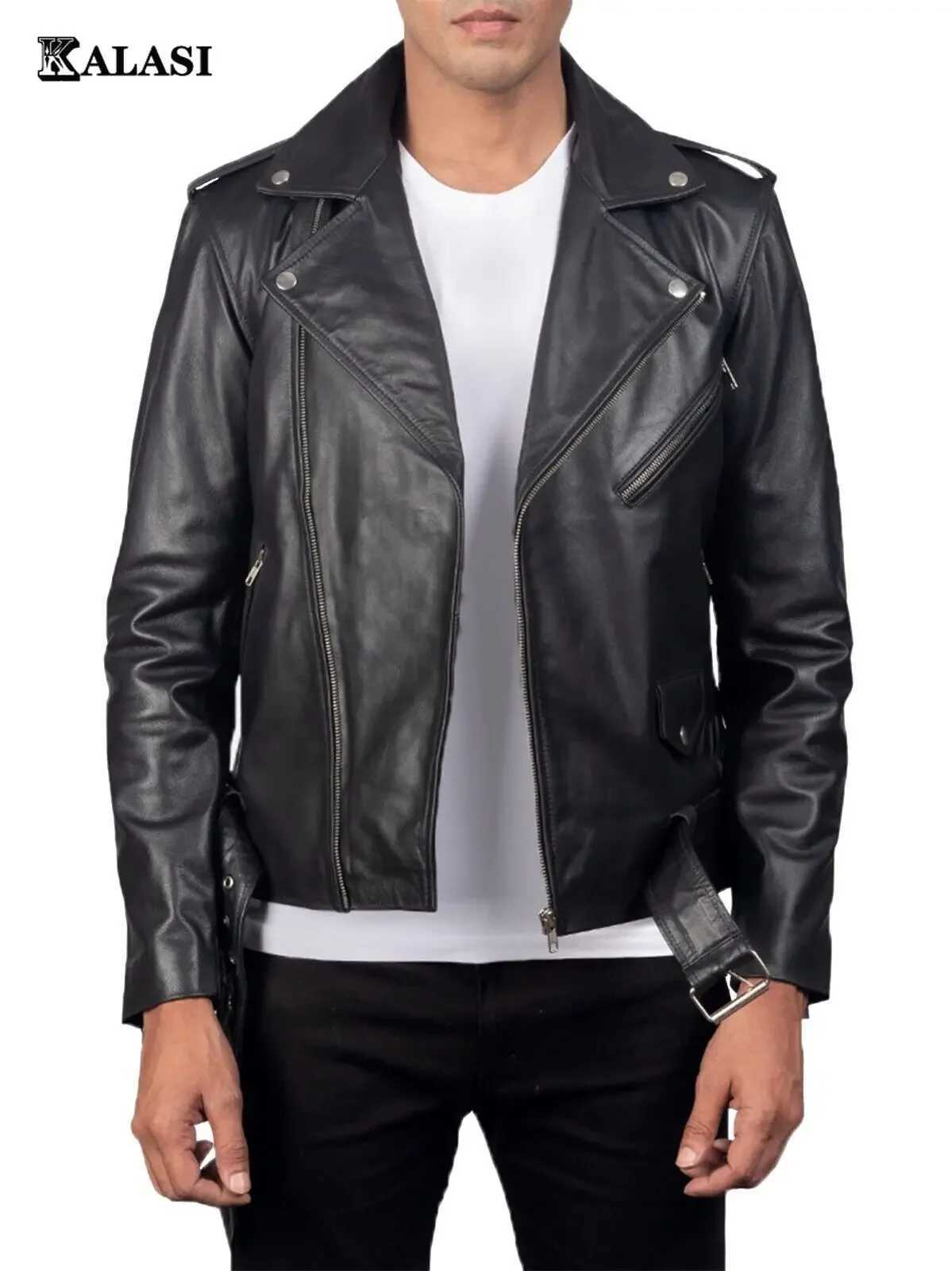 2023 Slim Fit Stand Collar PU Jacket Male Antiwind Motorcycle Lapel Diagonal Zipper Jackets MenT251029