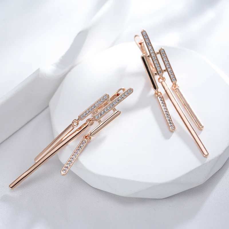 Kinel Luxury Long Tassel Dangle Earrings for Women Fashion Unique 585 Rose Gold Color Natural Zircon Party Fine Daily JewelryW251029