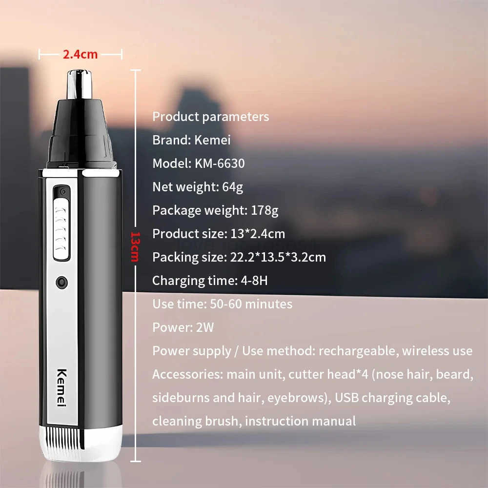 Kemei KM6630 4 in 1 Nose Eyebrow Hair Beard Trimmer Rechargeable Electric Shaver Nose Ear Trimmer With Temple Cut for Men Z251029