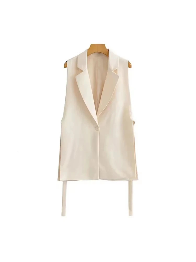 Women Fashion With Taps Side Vents Waistcoat Vintage Sleeveless Front Button Female Outerwear Chic Vest Tops 251029