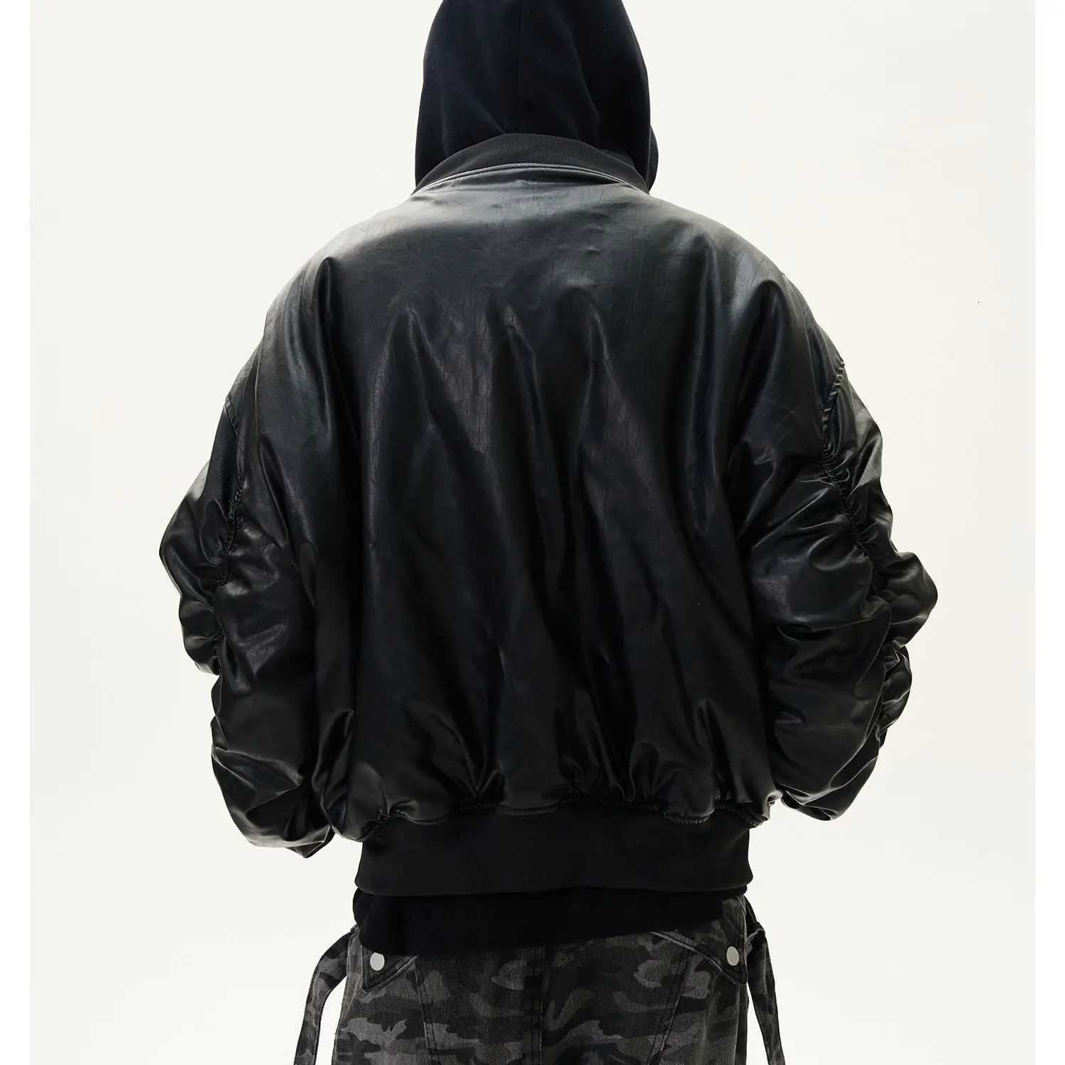 2025 New Spring Y2k Outerwears Vintage Black Faux Suede Leather jacket Men Zipper Fake 2 Piece Luxury Designer Clothes HoodieT251029