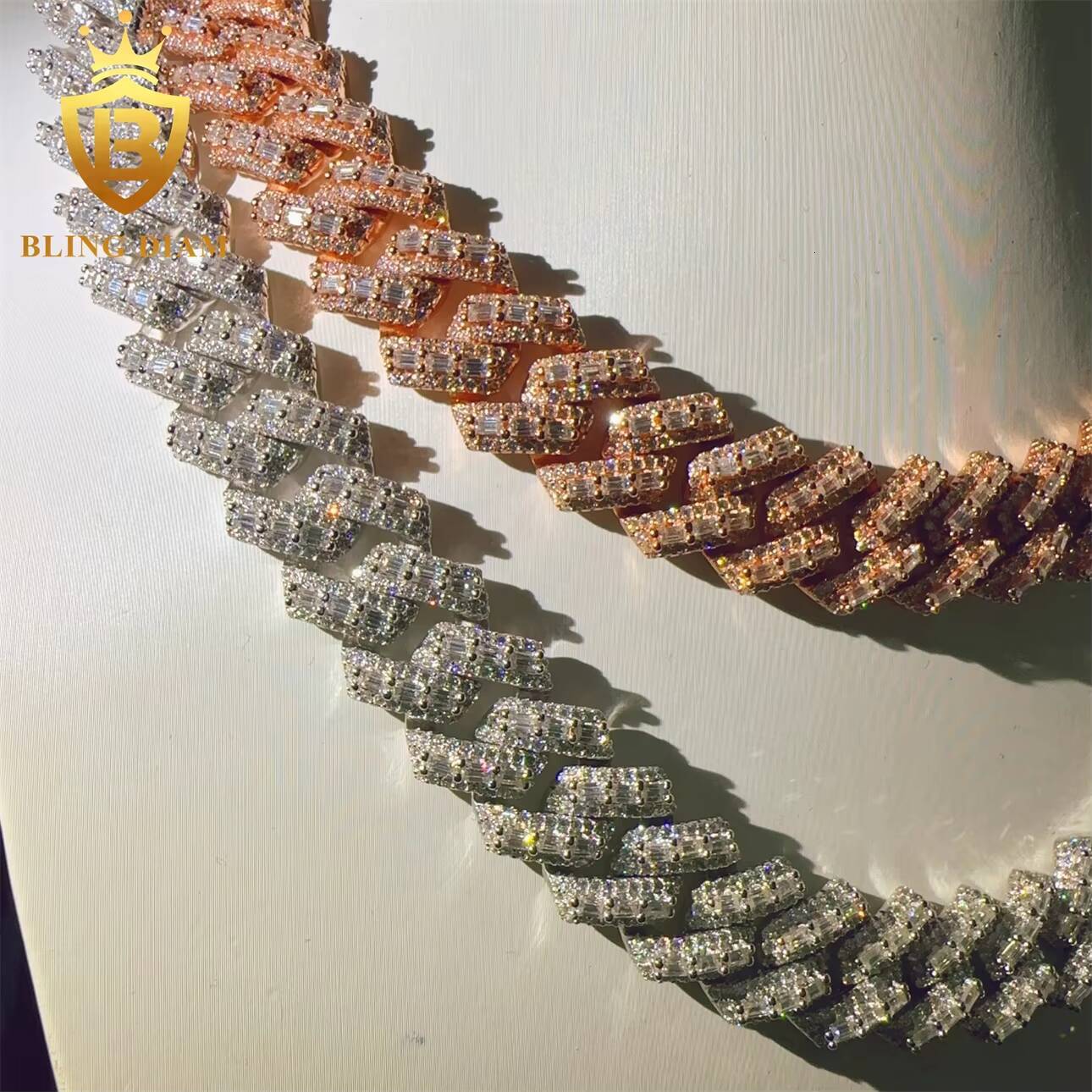 Luxury Fashion Hip Hop VVS Moissanite Diamond Fine Jewelry Miossanite Iced Out Necklace 16mm Miami Cuban Link Chain