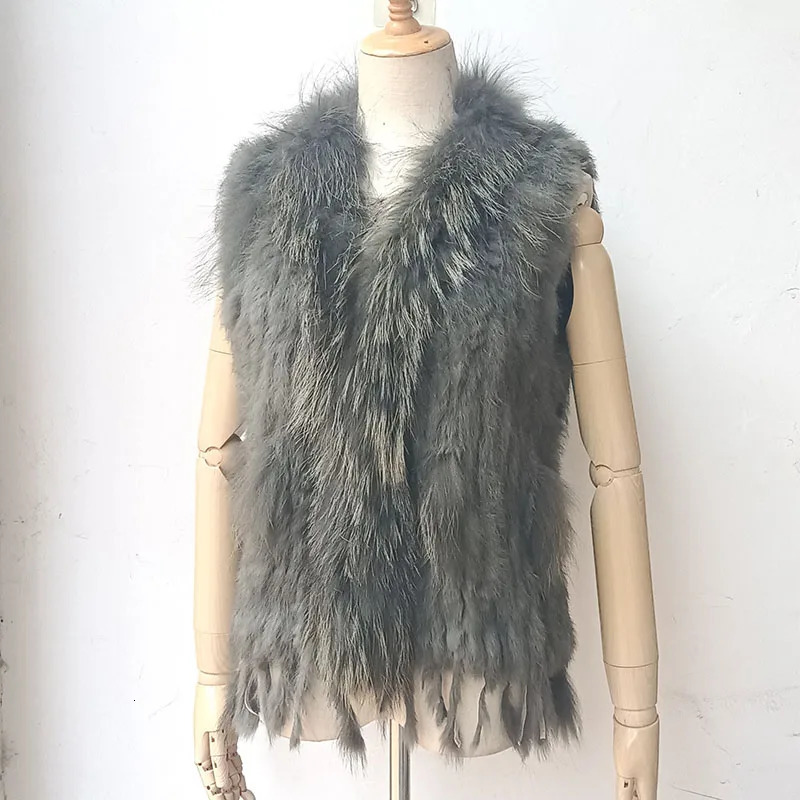HSPL Sleeveless Women Fashion Fur Vest Knit Waistcoat For Lady Spring Real Rabbit Female Vests Black 251027