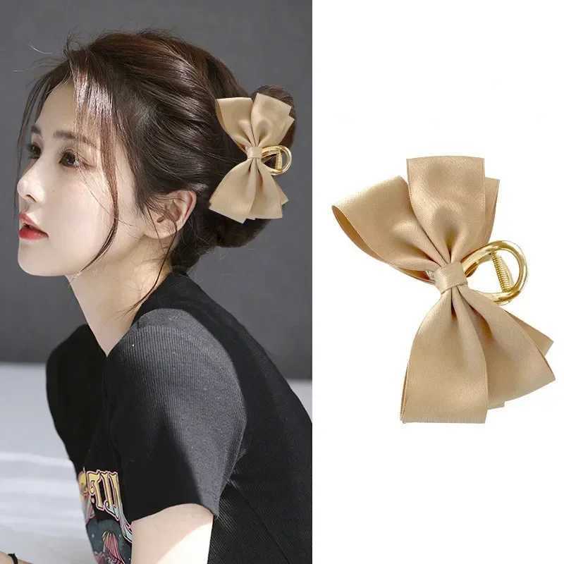 Balck Stain Bowknot Hair Claw Elegant Silk Satin Clamp Korean Fashion Barrette Large Bows Ponytail Headdress Hair AccessoriesW251028