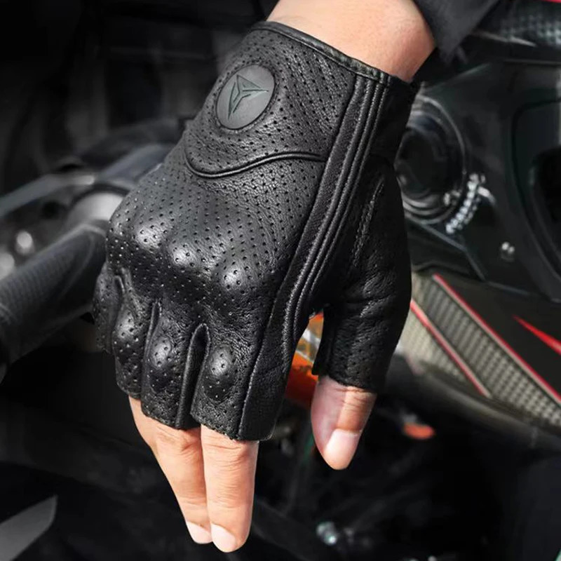 Summer Motorcycle Fingerless Gloves Accessories Goatskin Leather Half Finger Motocross Gant Moto Guantes Verano 251013