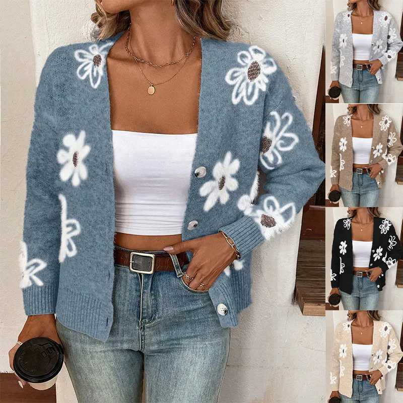 2025 New Fashion Autumn Winter Womens Singlebreasted Casual Trendy Floral Long Sleeve Knitted Sweaters Cardigans Female CoatsT251028