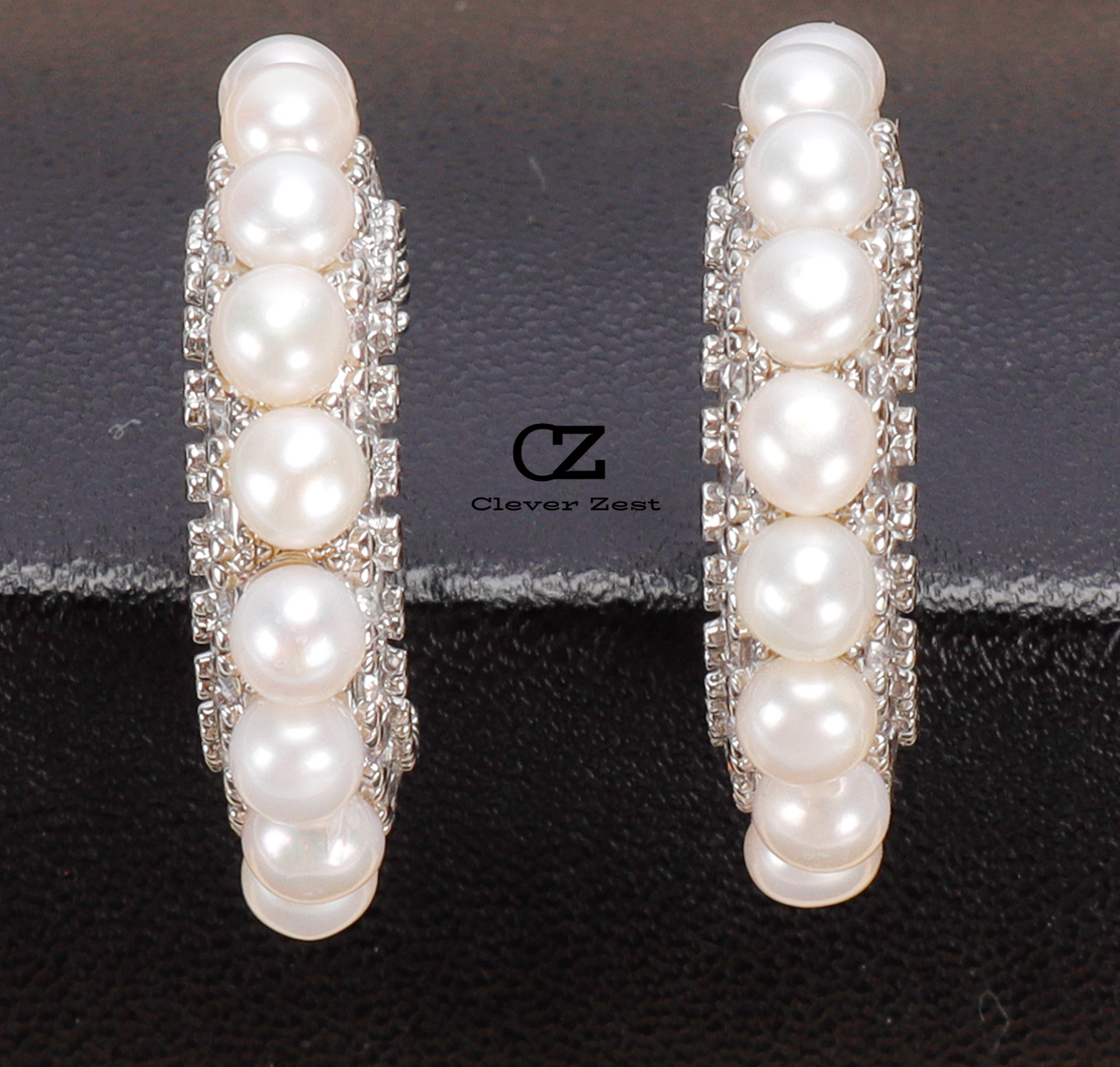Natural White Pearl Stud Earrings with Full Diamond Accents 14K Gold-Filled Fashionable Versatile Trend-Setting Anniversary Gift Best Friend Gift