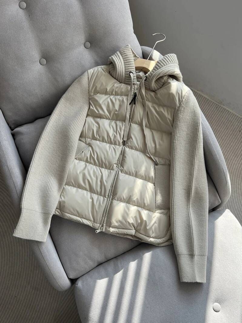 Designer jacket Women hoodie Women jacket New Autumn Winter Knitted Patchwork White Duck Down Jacket Women Drawstring Hooded Warm Lightweight Puffer Coat