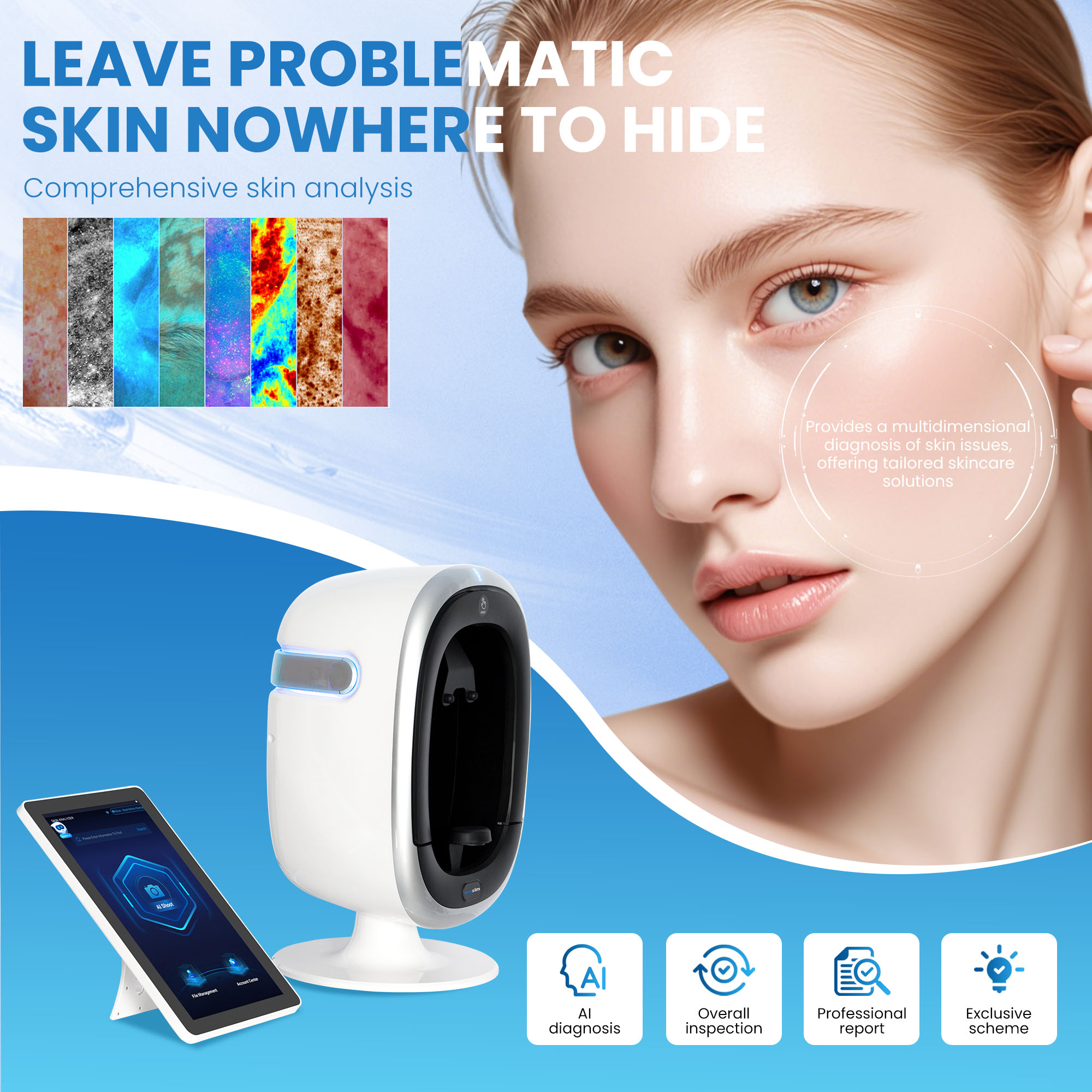 AISIA O1 Skin Test 3D AI Facial Skin Analyzer 8 Light Spectrum Skin Analysis Scanner Detection Skin Problem High Quality Machine