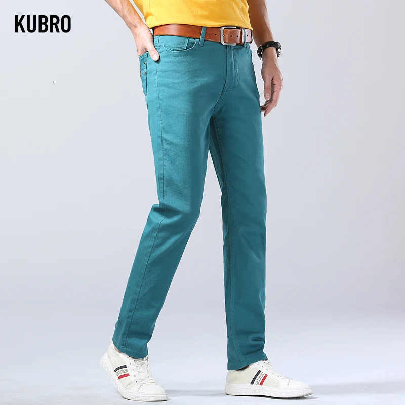 Autumn Mens Bright Stretch Fit Jeans Trendy Denim Straightleg Trousers Male Red Lake Blue Yellow Trousers 251029