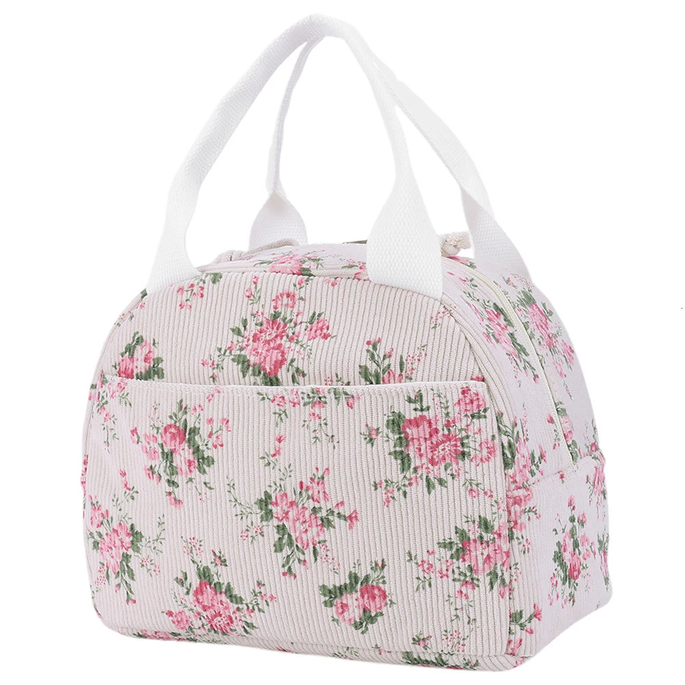 Women Quilted Lunch Bag Large Capacity Cute Lunch Box Bag Floral Printed HandHeld Cooler Bag Travel Picnic Camping Bag 251029