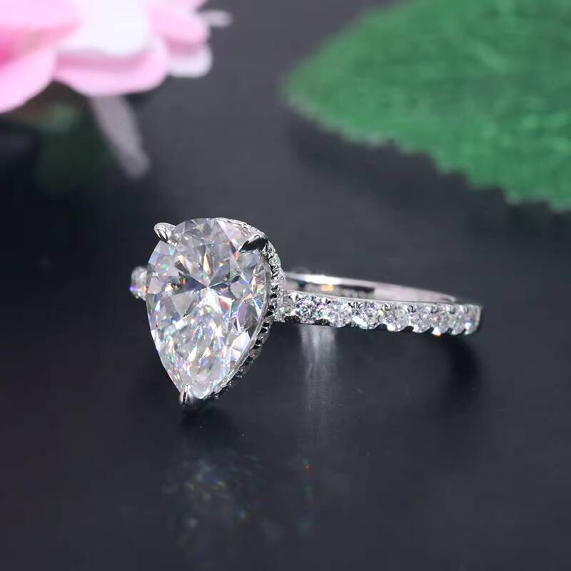 Yingma Fine Jewelry 2ct 7x10mm 925 Silver 14k 18k Solid Gold Pear Cut Moissanite Engagement Ring
