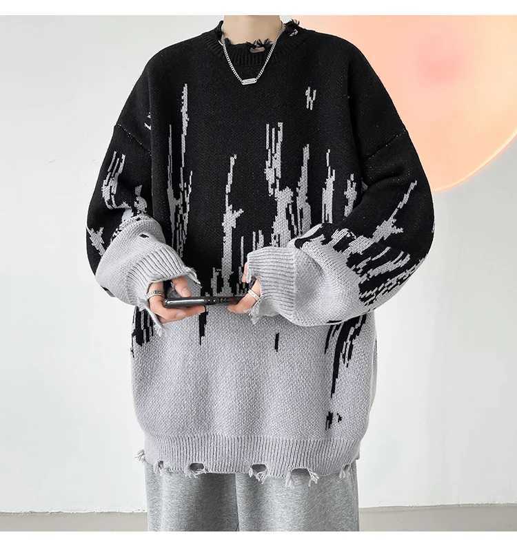 Hip Hop Ripped Punk Knitted Sweaters Men Oversized Harajuku Streetwear Sweaters Winter Couples Fashion Knit Pullovers Tops J251029