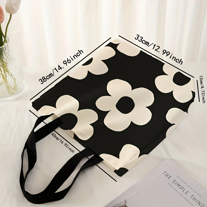 Yellow flower printed tote bag reusable fashionable backpack multifunctional handbag printed canvas shopping bag 251029