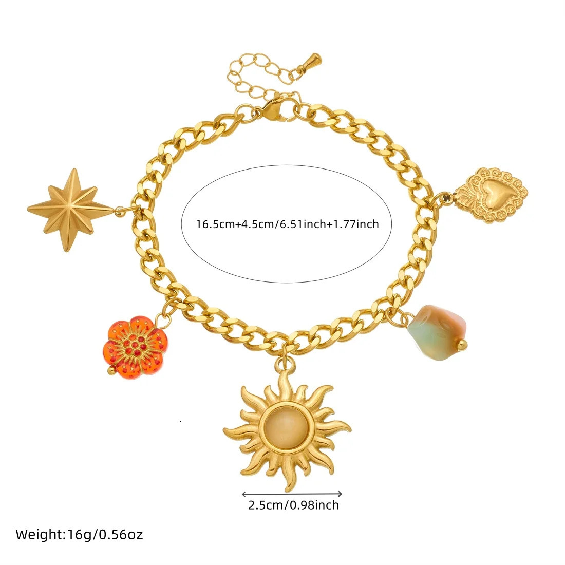 DIEYURO 316L Stainless Steel Sunflower Heart Star Crystal Pendant Necklace Bracelet Set Lady Fashion Jewelry Glamorous 251024