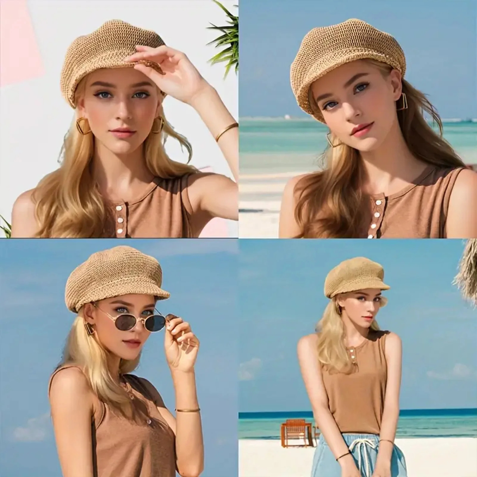 Retro Beret Caps for Women Girls Breathable Mesh Solid Color Beret for Outdoor Fishing Camping 251029