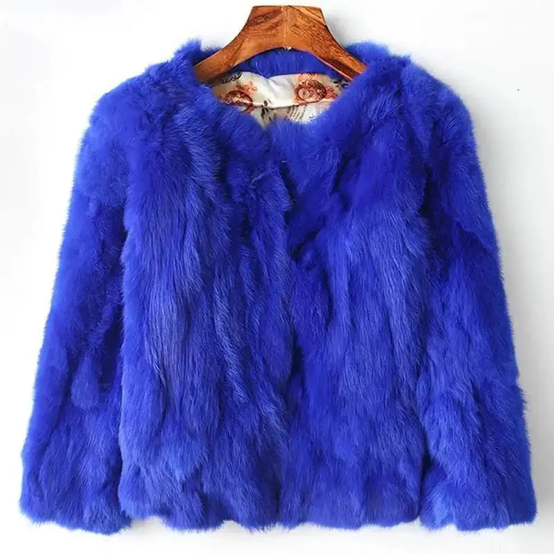 2025 Womens Real Rabbit Fur Coat Highwaist Round Collar Cardigan Longsleeved Slim Fit Rabbit Jacket Women Fashion Coat 251029