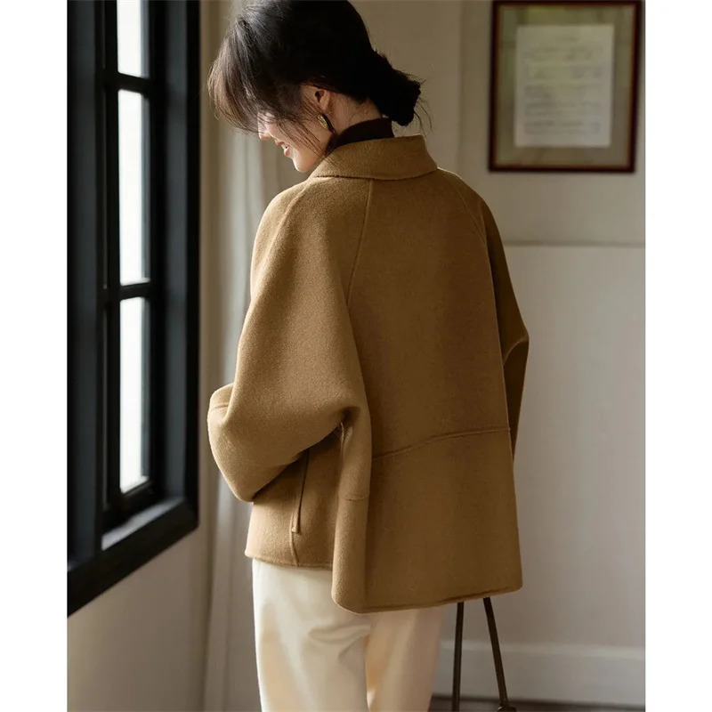 Long Sleeves Wool Blend female Outwear Korean Large Size 4XL Woolen Short Ladies Jacket Winter Flip Collar Woolen Women Coat 251029