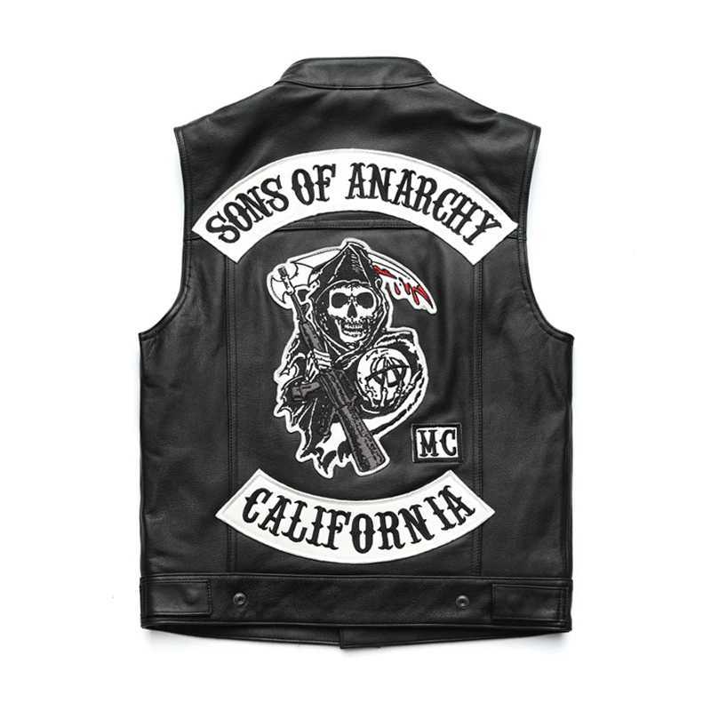 Men Motorcycle Spring Jackets SOA Punk Black Motorbike Gilet Sons of Anarchy Leather Moto Jacket Vest W251029
