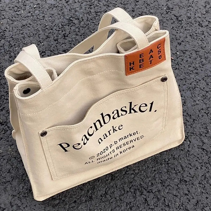 Large capacity tote bag for women with Korean print college student class canvas bag original juku style artistic shoulder bag 251029